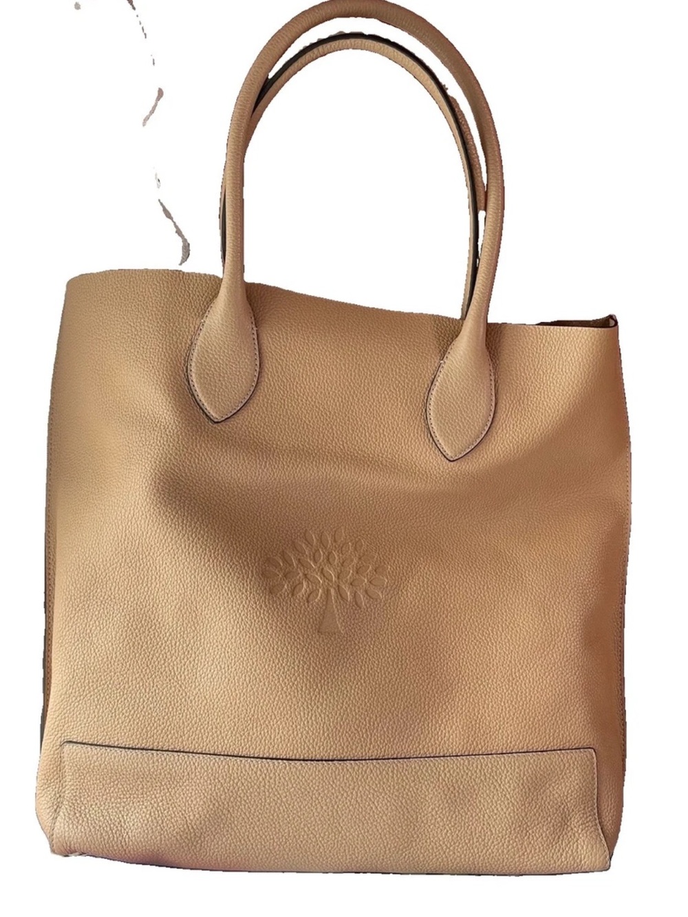 Mulberry Tan Pebbled Leather Tote with Embossed Tree